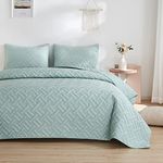 beeweed Quilt Set Double Size 3 Pieces, Lightweight Microfiber Basket Pattern Bedspreads for All Season, Mint Green Soft Summer Coverlet Set with 2 Pillow Shams (Double 220x240 CM)