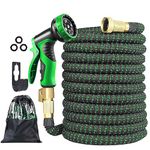 Expandable Garden Hose 50 ft,Water Hose 50ft,Leak-Proof Flexible Garden Hose, Lightweight Retractable Hose with 10 Spray Nozzle,3 Layer Natural Latex Core,3/4" Solid Generic Connector - Green