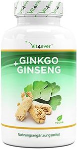 Ginkgo + Ginseng - 365 Comprimidos - Extracto Especial - Alta Dosis - Ginkgo Biloba + Ginseng Coreano - Vegano