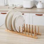 HOKIPO Bamboo Wooden Dish Rack/Plate Stand Holder for Kitchen, 10 Slots, 43x12x2 cm (AR-4772)