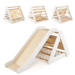 Maxmass 4-in-1 Kids Climbing Frame, Wooden Toddler Triangle Climber with Slide Ramp, Climbing Net Rope & Board, Indoor Outdoor Children Montessori Climber Toys Playset for 3 Years Old+ (White)