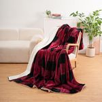 Elegant Double-Sided Comfort Flannel & Sherpa Blanket. (WineRed Plaid, 108 * 90 inch)