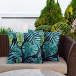 Britown Greenery Tropical Plants Outdoor Waterproof Throw Pillow Covers 18 x 18 Inch Set of 2, Palm Leaf Pillowcase Square Cushion Case, Farmhouse Garden Decorative Pillows for Couch Beach Patio