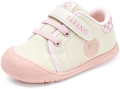 TARANIS Baby Shoes Boys Girls Toddler Breathable Sneakers Non Slip Wide New Walker's First Shoes Baby Holidays Pink-White