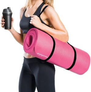 Yogarise 13mm NBR Yoga Mat with Sleek 2-in-1 Yoga Strap for Men and Women, Non-Slip Texture, Extra Wide & Thick Exercise Mat For Home, Pilates, Gym & Fitness (Pink)