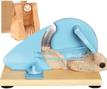 Brvclon Manual Bread Slicer for Homemade Sourdough,Adjustable Thickness,Hand Crank Bread Slicer with Stainless Steel Blade, Aluminum Alloy Frame & Solid Wood Base,Comes with 10 Bread Bags