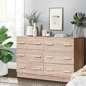 ALFORDSON Chest of Drawers Hallway Tallboy, Bedroom Dresser with 6 Drawers with Handles, Living Room Side Cabinet Standing Storage Cupboard, Indoor Furniture Home Organiser Sideboard(Oak Color)