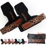 Frelaxy Lifting Wrist Straps Women and Men, Weight Lifting Grips with Cushion Wrist Loop, Double Layer Leather and Storage Pouch, Gym Workout Straps for Deadlift and Powerlifting (Black/Leopard)