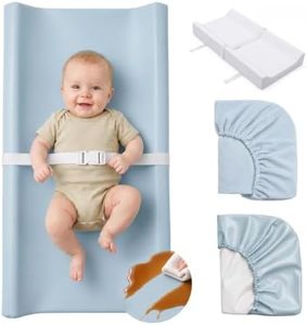 Baby Changing Pad, Includes 1 Waterproof Vegan Leather Cover & 1 Soft Velvet Cover, Standard Size Cozy Diaper Changing Pad with Non-Slip Bottom, Contoured Changing Pad for Dresser & Table, Blue