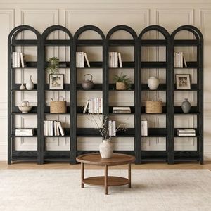 Tribesigns 6-Tier Narrow Bookshelf, 71" Tall Arched Bookcase with Shelves for Small Space, Skinny Wooden Display Shelf Open Storage Rack for Living Room, Home Office, Bathroom, Kitchen, Black, 6PCS