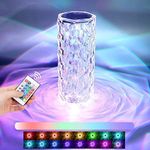 Brand Conquer Crystal Rose Diamond Lamp for Bedroom - Transparent Lamp for Bedroom, 16 Color Changing LED Night Lights USB Remote & Touch Control Night Lamp | Touch Controle | 16 Color LED Light