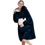 Aemilas Wearable Blanket Hoodie - Oversized Warm Sherpa Hooded Sweatshirt with Giant Pocket as Birthday Gifts for Men Dad(Navy)