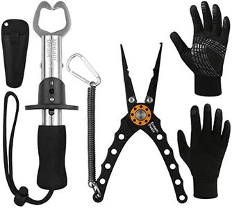 Dreamdeals Fishing Tools Set Aluminium Alloy Split Ring Pliers for Hook Removal, Fish Gripper and Water-Repellant Fishing Gloves - The Perfect Gear for Freshwater, Saltwater, Fly or Ice Fishing