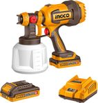 INGCO 20V Cordless Spray Gun 120Din-s, 800ml/ min, Cleaning & Blowing Joints, Electric Fence Paint Gun for Fencing and Decking, with 1Pcs 2.0Ah Battery and 1Pcs Charger CSGLI20042