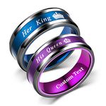 Personalized His Queen & Her King Couples Rings Set king and queen rings for couples set Men Women Stainless Steel Black Wedding Engagement Bands Promise Rings for Him and Her Valentine's Jewelry,