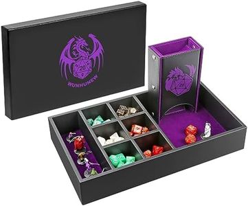 Wunhunew DND Dice Tray & Tower Storage Box, 4 in 1 D&D Dice Holder Case (Dice Rolling Tray, Dice Roller Tower, Dice & Miniature Storage), Great RPG Accessories Gifts for Dungeons and Dragons