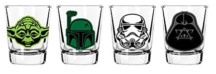 Star Wars Glass Set - 2 oz. Capacity - Set of 4 Glasses - Darth Vader, Yoda, Boba Fett, Stormtrooper