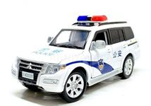 ARNIYAVALA 1/32 Mitsubishis Police Pajero SUV Legering Model Auto Metal Diecast Voertuig Speelgoed Model Collection Simulatie Geluid Licht Speelgoed Voor Kids Gift (White)