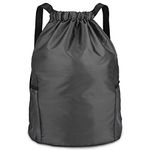 Dacitiery Drawstring Gym Bag, Gym Sack, Drawstring Backpack, Black PE Bags Drawstring with Outside Zipper, Sport Gym Sack Bring Two Side Pockets, Large Drawstring Bag(Large Black)