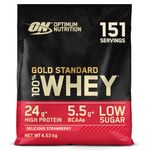 Optimum Nutrition 100% Gold Standard Whey Protein Powder, 24g Protein, Delicious Strawberry, BCAA, Low-Sugar, Fast‑Digesting Isolate for Muscle Gain & Recovery, 4.53 kg, 146 Servings