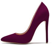 Eldof Women's High Heel Pumps 4.7“ Pointy Toe Sexy Slip On Stiletto Party Shoes, Suede Burgundy, 8