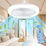 Ceiling Fan with Lights, Enclosed Low Fan Light, Hidden Electric Fan Delier with Remote Control, 3-Speed Fan Speed, Timing Function, Modern Ceiling Light with Fan for Living Room and Bedroom