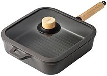 Dr.HOWS Bosque Nonstick Square Grill Pan 10 inch with Lid - Grilling, Frying, Sauteing Meats, Fish, Vegetables Heavy-Duty Cooking - Oakwood Handle, All Stoves and Induction