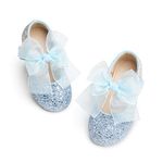 Kiderence Little Toddler Girls Dress Shoes Ballerina Ballet Flats Kids Blue Mary Janes Size 5