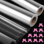 TOGOU2S Cellophane Wrap, Cellophane Wrap for Hampers, 2 Rolls 80cm x 15m Clear Cellophane Roll Folded in Half,with 10 Pull Bows 1 Ribbon, Large Plastic Wrapping Paper for Gift Wrap, Christmas,Flowers