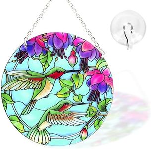 Hummingbird Suncatcher Stained Glass - Hummingbird Gifts for Women, Birds Suncatchers for Windows - Birds Window Hangings with Chain and Hook, 6 inch Stained Glass Suncatcher for Mom