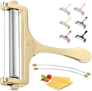 Zulay Adjustable Cheese Slicer - Wire Slicer For Mozzarella, Cheddar, Gouda - Heavy Duty With 2 Extra Wires (Gold)