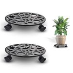 Sharpex Pack of 2 Metal Caddy Iron Dolly on Round Rack Rustproof Sturdy Potted Indoor Outdoor Plant Stand/Trolley With Locking Wheels for Balcony, Living Room, Home and Garden (Black)