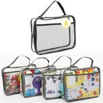 Toy Zippered Blocks Set Storage Bags for boy girls - 4PC Large PVC Storage Organizer Bags with Mesh Side Pockets for Puzzle, Clay, Book, Small Models and Mini Plush Toys. L: 9”x3”x11.8” (Grey)