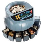 MUNBYN Coin Counter Machine, Coin Sorter Machine, 1¢, 5¢, 10¢, 25¢, 50¢ and Dollar, 250 Coins/min, Compatible with Printer, Batch Mode Change Counter Machine, 6 Bins and Tubes Roller