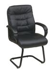 Work Smart FL7485-U6 Faux Leather Visitors Chair with Padded Arms and Sled Base, Black