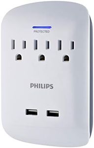 Philips 3-Outlet Surge Protector Wall Tap with 2 USB Ports, Compact Adapter, 900 Joules, Grounded AC Outlets, White, SPP6233WB/37