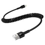 Coiled Lightning Cable Apple Carplay Cable for Car，6FT/1.8M Retractable USB A to iPhone Charger Cable Short Fast Charging Cord for iPhone 14 Pro/14 Plus/14/13/12/11/X/XS/XR/8