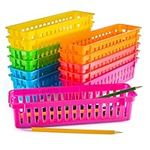 Prextex Classroom Storage Baskets Set - Colourful Pencil Trays, Table Organizers, and Pots for Classroom Organization - Durable Pencil and Supplies Basket for Teachers and Students - Pack of 12