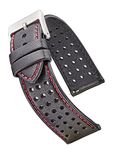 Alpine Genuine Perforated Leather Watch Band - Quick Release Replacement Watch Starps 20mm for Women & Men - Stainless Steel Buckles - Compatible with Regular & Smart Watch Bands - Black-Red 20mm