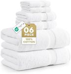 White Bath Towels for Bathroom Set-100% Cotton 6 PC Bathroom Towels, Super Soft Hotel Collection Bath Towels Set - 2 Bath Towel Set, 2 Hand Towel, 2 White Washcloths - White Towels Bathroom Sets