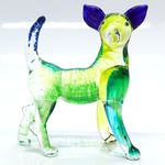 Sansukjai Chihuahua Miniature Tiny Figurines Hand Blown Glass Art Animals Collectible Dog-Lover Gift Home Décor (Green Blue)