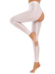 iiniim Womens Glossy Shiny Stretch Hollowing Out Yoga Pants High Waist Slim Footless Tights Leggings White M