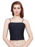PLUMBURY Women Lightly Padded Seamless Built in Bra Short Slip Camisole,Black,Size S