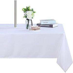 Fitable Table Cover Outdoor and Indoor Tablecloth - Washable Waterproof Wrinkle Free Table Cloth with Zipper and Umbrella Hole for Spring/Summer/Party/Picnic/BBQS/Patio White 60x120 inch