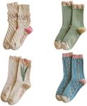 4 Pairs tulip Cute Socks, Women's Lace Ruffles Ankle Casual Sock, Cottagecore Breathable Mid Tube Socks, Floral Crew Socks, Multicolor, 4