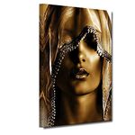 African Woman Portrait Wall Art Golden Makeup Art Print Elegant Girl Canvas Paintings Stretched and Framed Artwork Gift Moden Pop Home Decor for Bedroom Living Room Ready to Hang (12"x18")