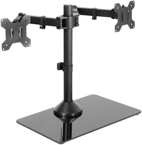 VIVO Freestanding Dual Monitor Stand with Sleek Glass Base and Adjustable Arms, Mounts 2 Screens up to 32 inch and 22 lbs Each, Black, STAND-V002FG