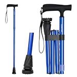 CaneCraft Blue Folding Walking Stick for Men & Women, Collapsible Cane, Adjustable Walking Mobility Aid for Elderly, Ladies & Gentlemen, Bag included for Walking Sticks, Perfect for Seniors & Adults