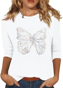 3/4 Sleeve Blouses for Women Cute Sunflower Dandelion Prints 3/4 Length Sleeves Tops for Women Crewneck Plus Size Summer Elbow Length Sleeve Blouse Three-Quarter-Sleeve Top Woman