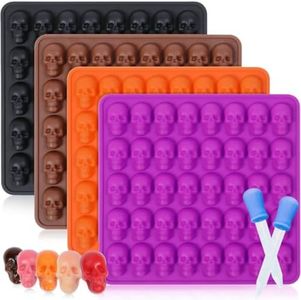 Gummy Skull Candy Molds, Halloween Silicone Molds with 2 Droppers Chocolate Molds Silicone Skull Mold for Baking 4 Pack